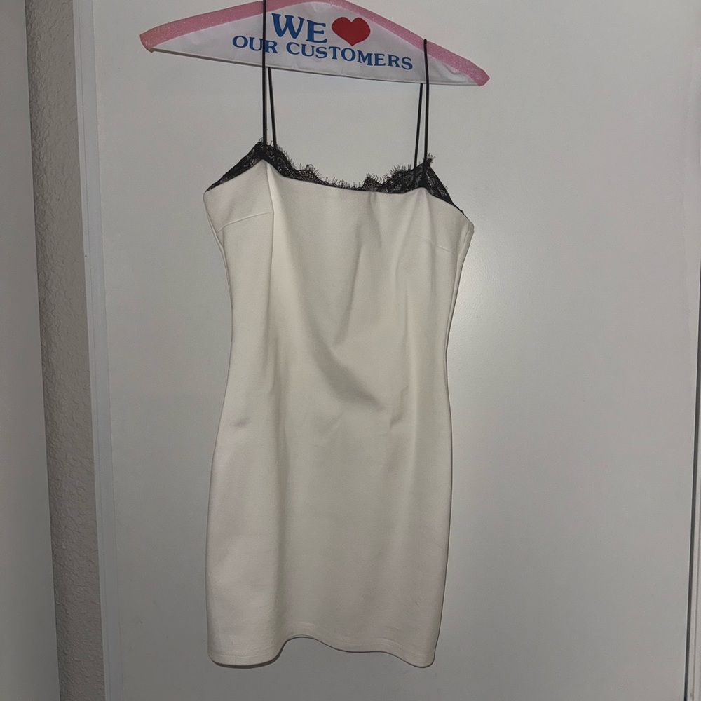 REVOLVE White Mini Dress with Black Lace - Picture 2 of 6